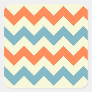 Sticker Carré Rayures bleues et oranges en pastel de Chevron