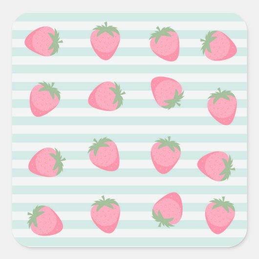 Sticker Carré Rayures fraise rose (Devant)