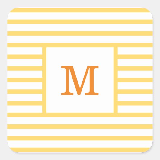 Sticker Carré Rayures jaunes et blanches Monogramme personnalisé (Devant)