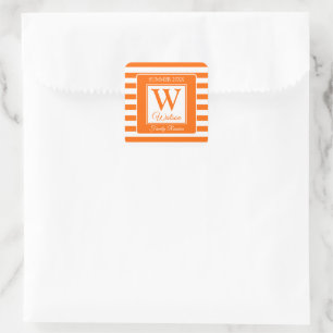 Sticker Carré Rayures orange monogramme pour réunion de famille