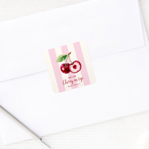 Sticker Carré Rayures roses "C'est la cerise sur le gâteau" Baby