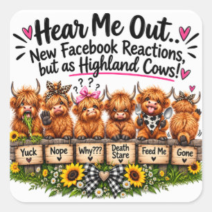 Sticker Carré Réactions drôles de vaches des Highlands