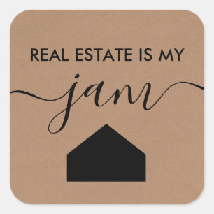 Sticker Carré Real Estate est My Jam Gift Tag, Realtor, Kraft