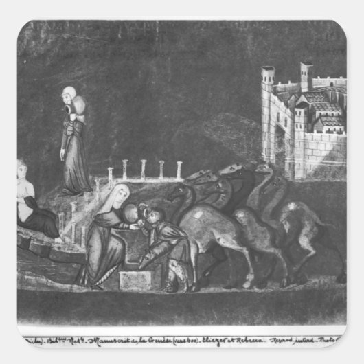 Sticker Carré Rebecca et Eliezer au puits (Devant)