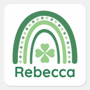 Sticker Carré Rebecca Nom Clover Boho Rainbow