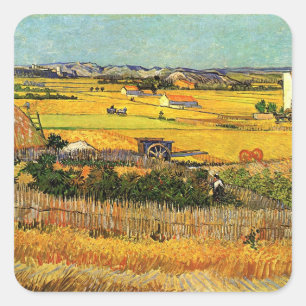 Sticker Carré Récolte à La Crau, Montmajour par Vincent van Gogh