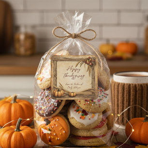 Sticker Carré Récolte Citrouille Pommes blé Wreath Thanksgiving