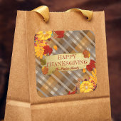 Sticker Carré Récolte Plaid Citrouilles et Foliage Thanksgiving