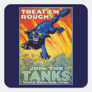 Sticker Carré Recrutement Militaire Vintage avec un Chat Sauvage