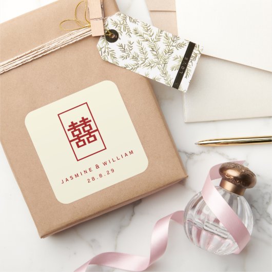 Sticker Carré Rectangle Double Bonheur Mariage Chinois Simple (Cadeaux)