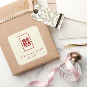 Sticker Carré Rectangle double bonheur simple Mariage chinois