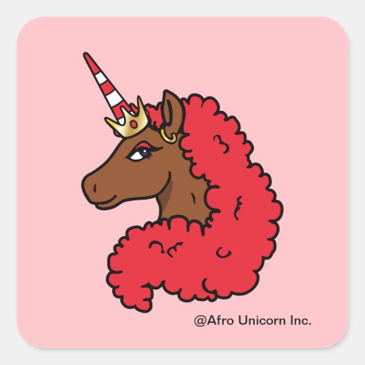Sticker Carré Red Afro Unicorn (Devant)