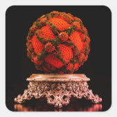 Sticker Carré Red And Black Mandelbrot Sphere On Silver Pedestal (Devant)