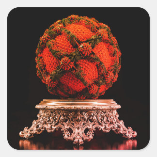 Sticker Carré Red And Black Mandelbrot Sphere On Silver Pedestal