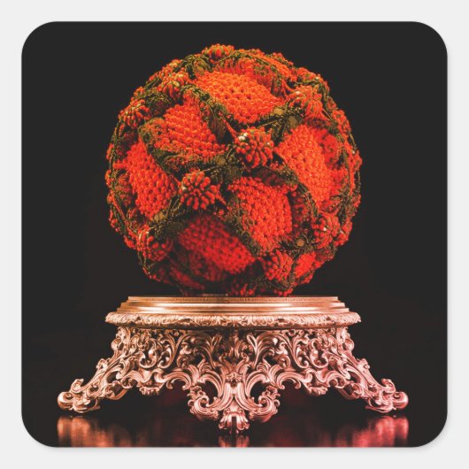 Sticker Carré Red And Black Mandelbrot Sphere On Silver Pedestal (Devant)