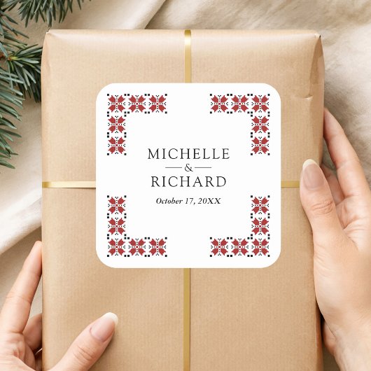 Sticker Carré Red and Black Ukrainian Embroidery Wedding