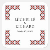 Sticker Carré Red and Black Ukrainian Embroidery Wedding (Devant)