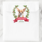 Sticker Carré Red Banner Holly Brown Chihuahua Dog Christmas (Sac)