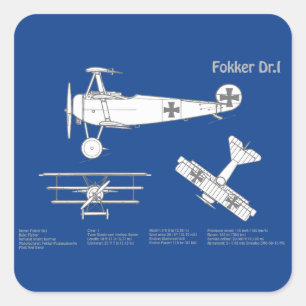 Sticker Carré Red Baron Fokker Dr.1 - Plan d'avion ABD