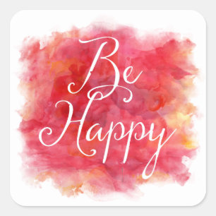 Sticker Carré Red Be Happational Inspirational Watercolor Citati