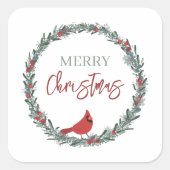 Sticker Carré Red Berries Wreath and Red Cardinal Christmas  (Devant)