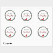 Sticker Carré Red Berries Wreath and Red Cardinal Christmas  (Feuille)