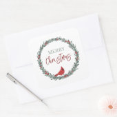 Sticker Carré Red Berries Wreath and Red Cardinal Christmas  (Enveloppe)