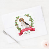 Sticker Carré Red Berry Holly Banner Beagle Noël (Enveloppe)