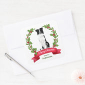 Sticker Carré Red Berry Holly Banner Bordure Collie Chien Noël (Enveloppe)