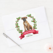 Sticker Carré Red Berry Holly Banner Boxe Chien Noël (Enveloppe)
