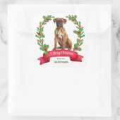 Sticker Carré Red Berry Holly Banner Boxe Chien Noël (Sac)