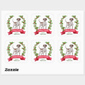 Sticker Carré Red Berry Holly Banner Pointer Chien Noël (Feuille)