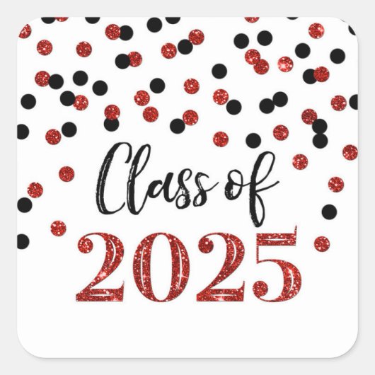 Sticker Carré Red Black Confetti Graduation 2025 (Devant)