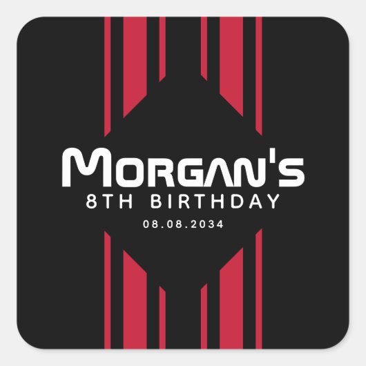 Sticker Carré Red Black Racing Voiture Stripe Anniversaire (Devant)