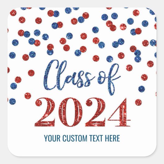 Sticker Carré Red Blue Confetti Graduation 2024 (Devant)