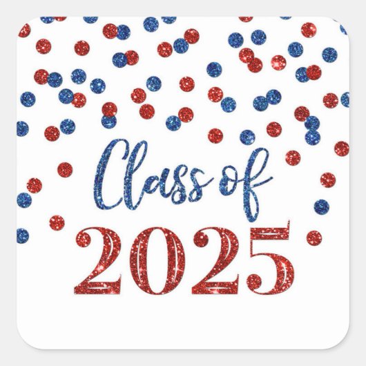 Sticker Carré Red Blue Confetti Graduation 2025 (Devant)