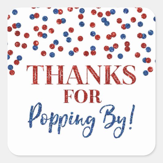 Sticker Carré Red Blue Confetti Merci pour Popping By (Devant)