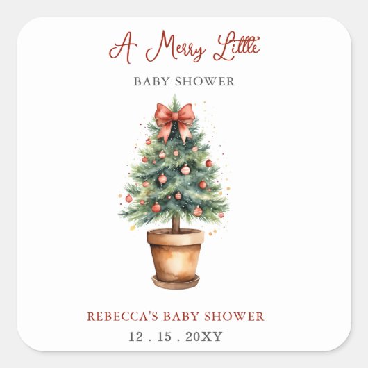 Sticker Carré Red Bow Christmas Tree Joyeux petit Baby shower (Devant)
