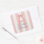 Sticker Carré Red Bow & Pink Stripes Baby Shower (Enveloppe)