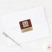 Sticker Carré Red Buffalo Check Monogram Adresse de retour (Enveloppe)