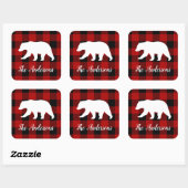 Sticker Carré Red Buffalo Plaid & Bear | Nom personnel Cadeau (Feuille)