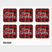 Sticker Carré Red Buffalo Plaid & Joyeux Noël |Nom personnel (Feuille)