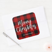 Sticker Carré Red Buffalo Plaid & Joyeux Noël |Nom personnel (Enveloppe)