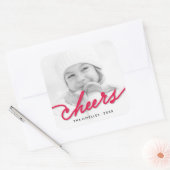 Sticker Carré Red Cheers Calligraphy Script Modern Photo Holiday (Enveloppe)