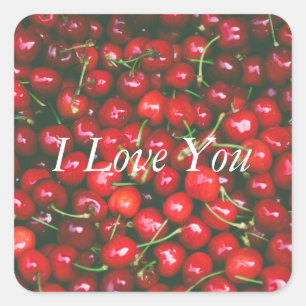 Sticker Carré Red Cherry - I Love You (texte personnalisable)