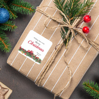 Sticker Carré Red Christmas Ornaments Festive Holiday