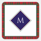 Sticker Carré Red Christmas Wool Texture Plaid with Monogram (Devant)