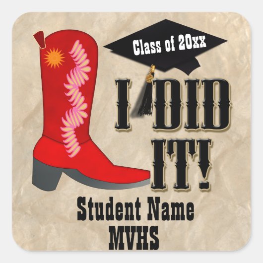 Sticker Carré Red Cowboy Boot - Graduation (Devant)