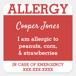 Sticker Carré Red Custom Food Allergy Kids Coordonnées