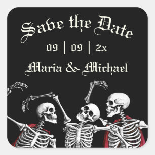 Sticker Carré Red Death Dancing Skeletons Mariage gothique